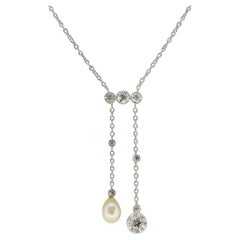 Edwardian Natural Pearl and Diamond Negligee Necklace