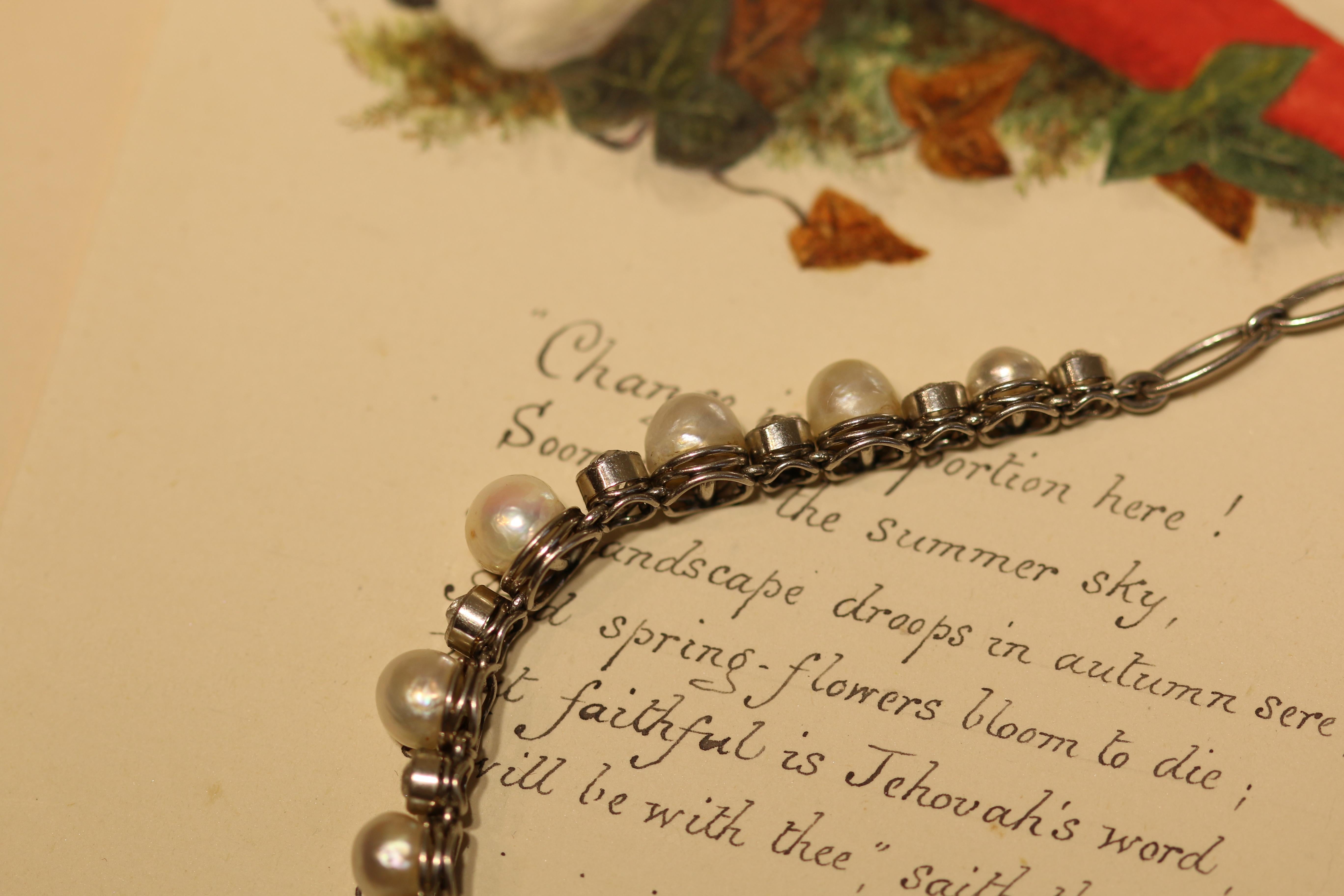 Women's Edwardian Natural Pearl and Diamond Platinum Bracelet