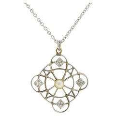 Edwardian Natural Pearl and Diamond Target Necklace