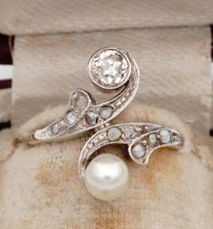 Edwardian Natural Pearl and Diamond Toi et Moi Engagement Ring