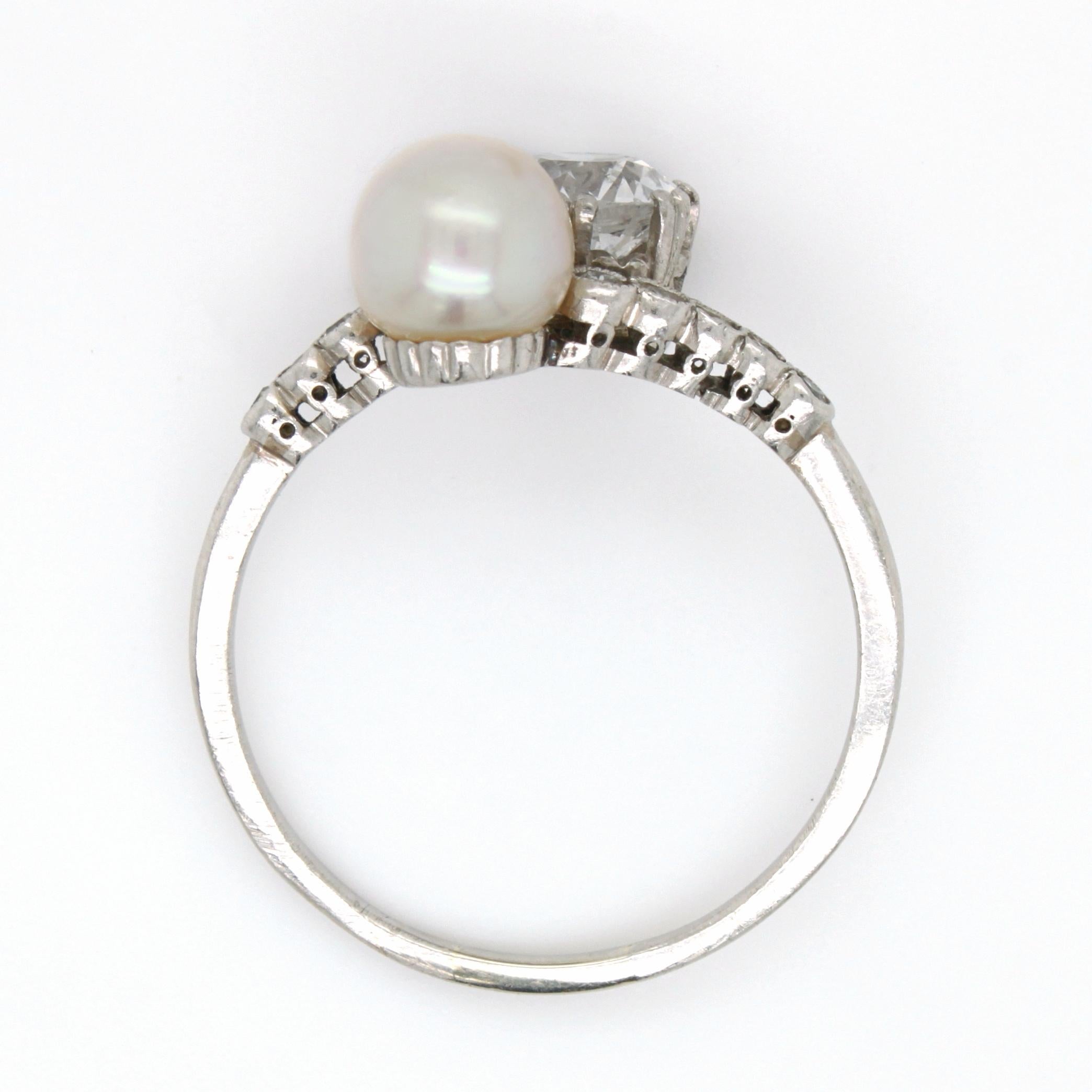 Women's Edwardian Natural Pearl and Diamond Toi et Moi Ring, ca. 1900s