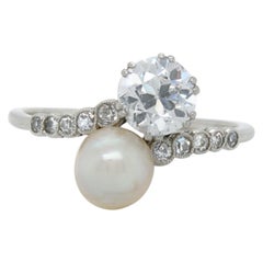 Antique Edwardian Natural Pearl and Diamond Toi et Moi Ring, ca. 1900s