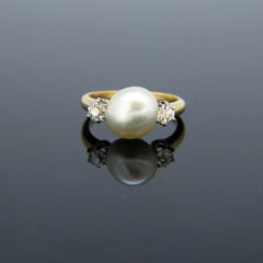 Edwardian Natural Pearl and Diamonds Yellow Gold Platinum Ring