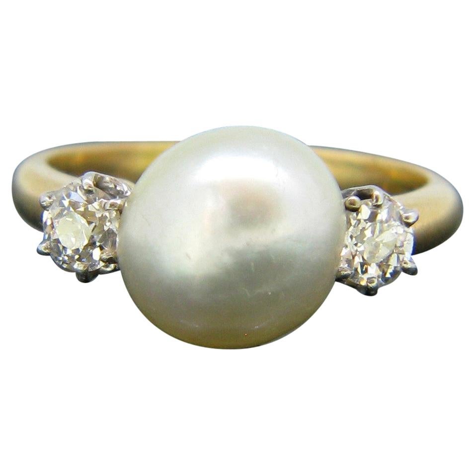 Edwardian Natural Pearl and Diamonds Yellow Gold Platinum Ring