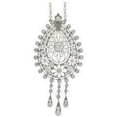 Edwardian Natural Pearl and Euro Diamond Platinum Necklace