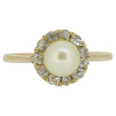 Edwardian Natural Pearl and Old Cut Diamond Ring