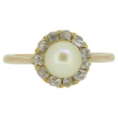 Edwardian Natural Pearl and Old Cut Diamond Ring
