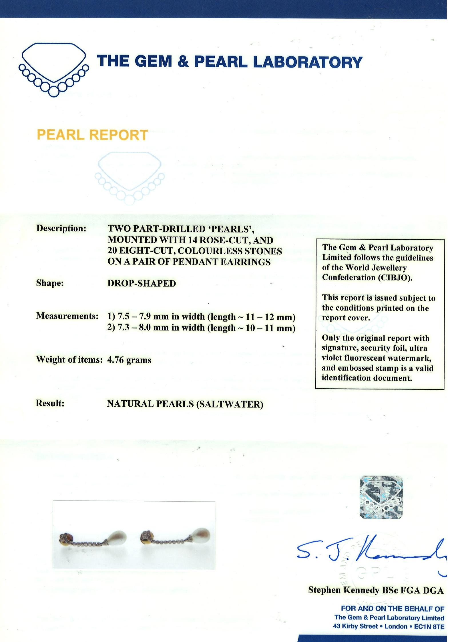 Edwardian Naturperle Diamant Platin Tropfenohrringe im Zustand „Hervorragend“ im Angebot in London, GB