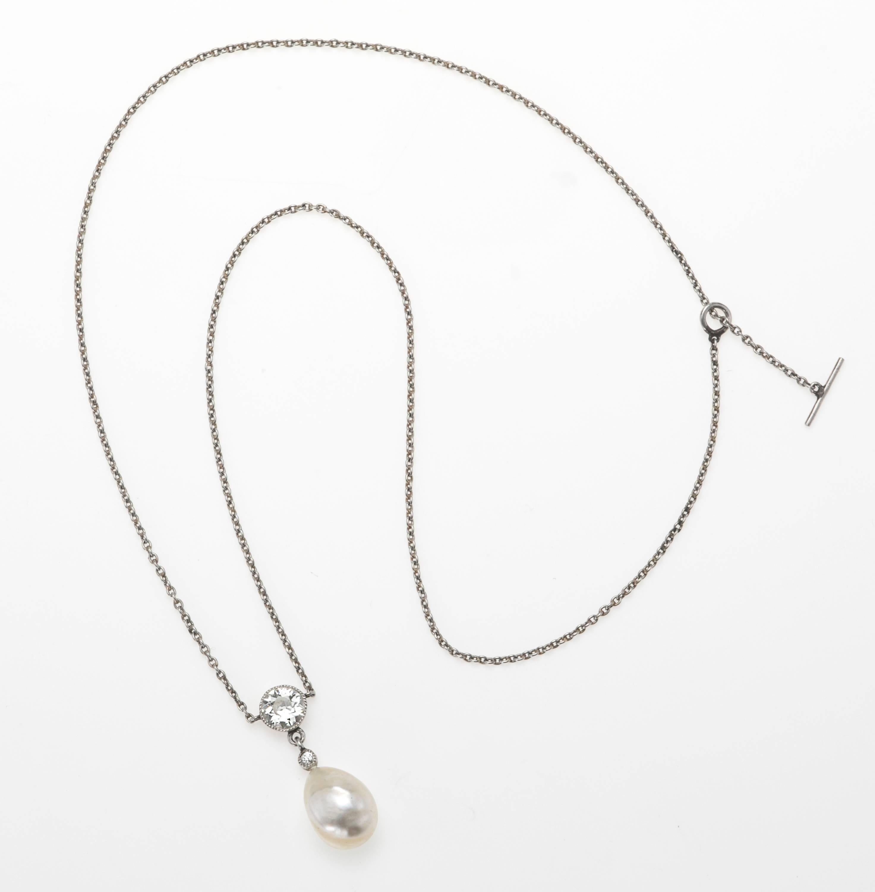Halskette aus Platin mit edwardianischen Naturperlen und Diamanten (Alteuropäischer Brillantschliff) im Angebot