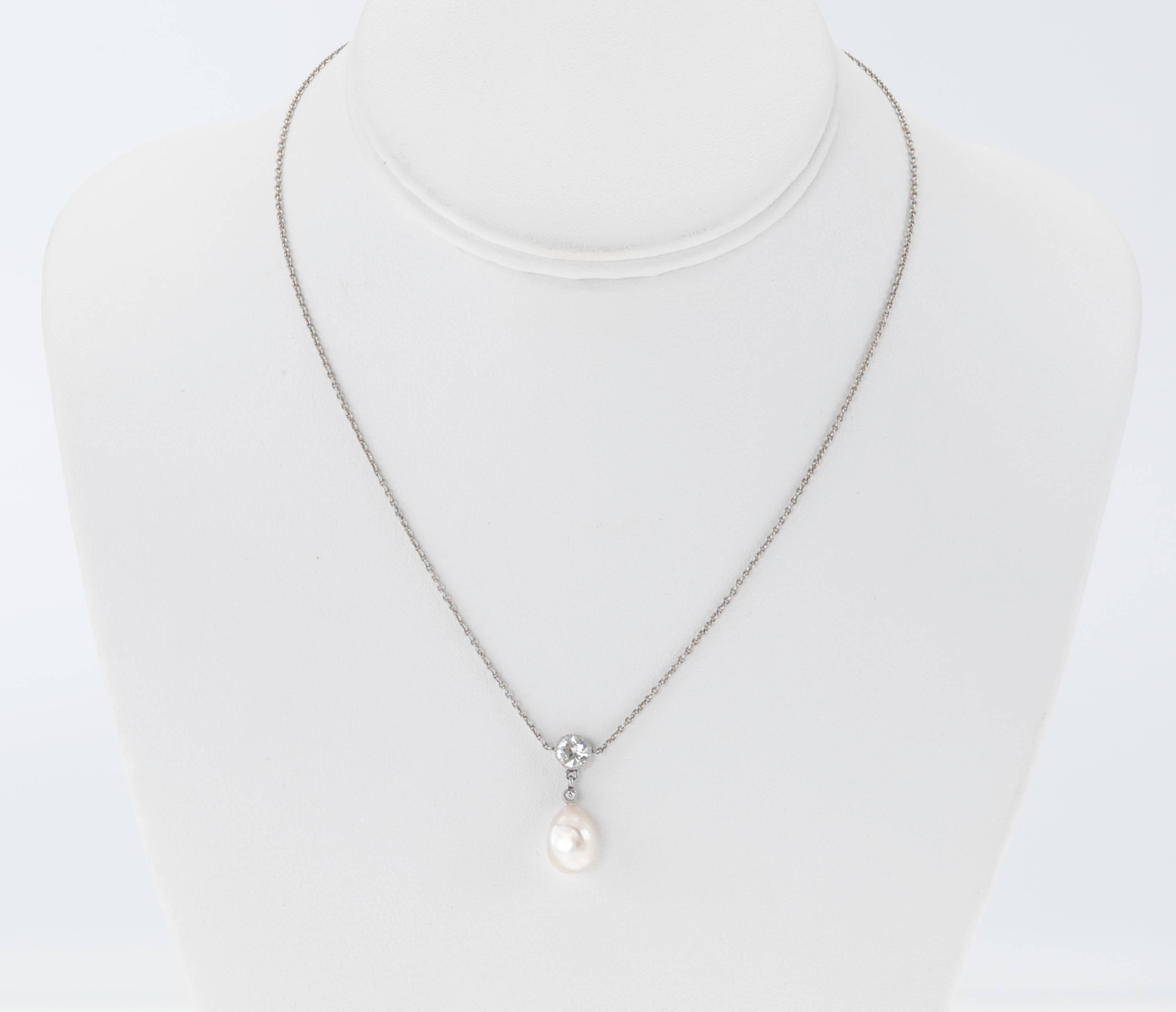 Women's Edwardian Natural Pearl Diamond Platinum Necklace For Sale