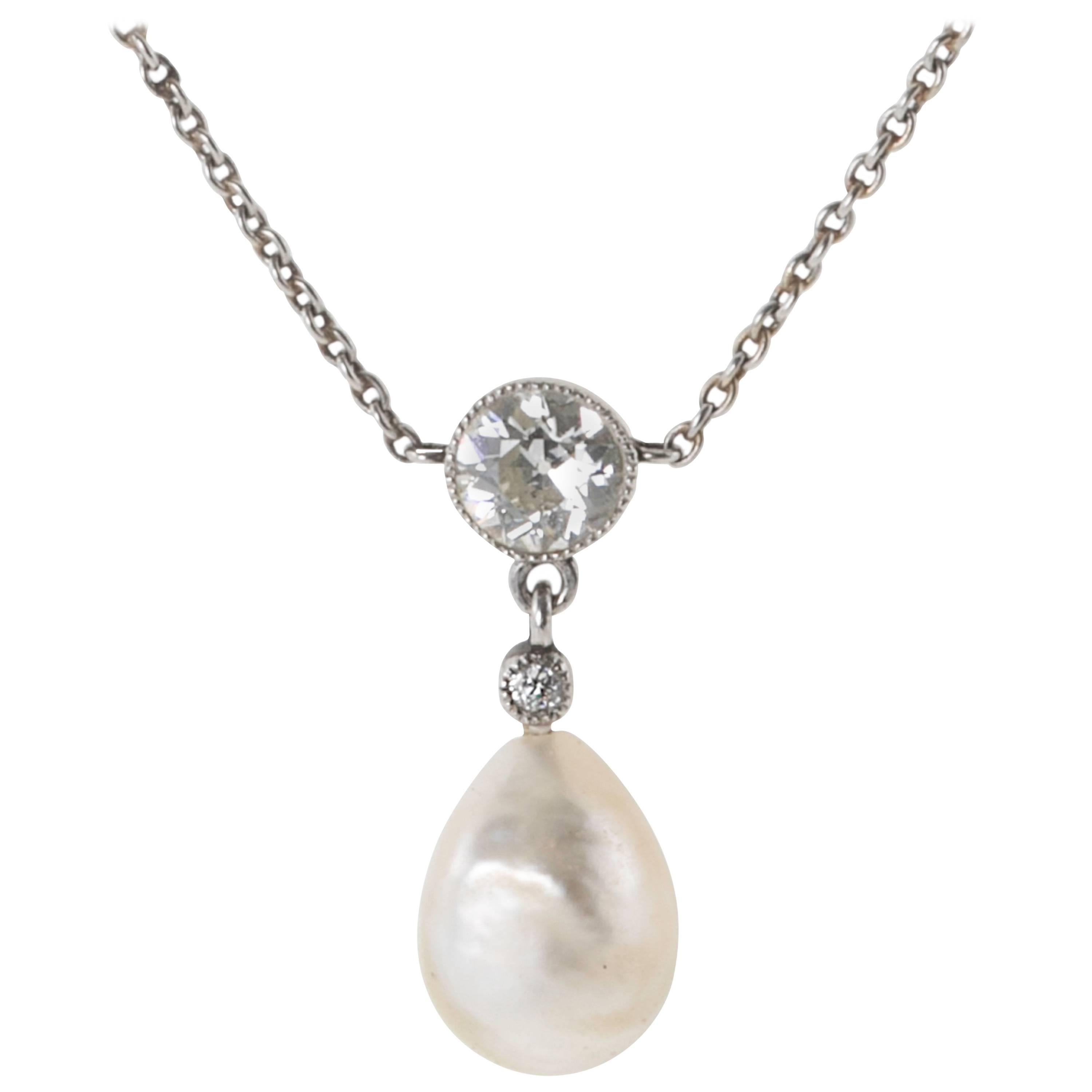 Edwardian Natural Pearl Diamond Platinum Necklace