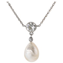 Antique Edwardian Natural Pearl Diamond Platinum Necklace