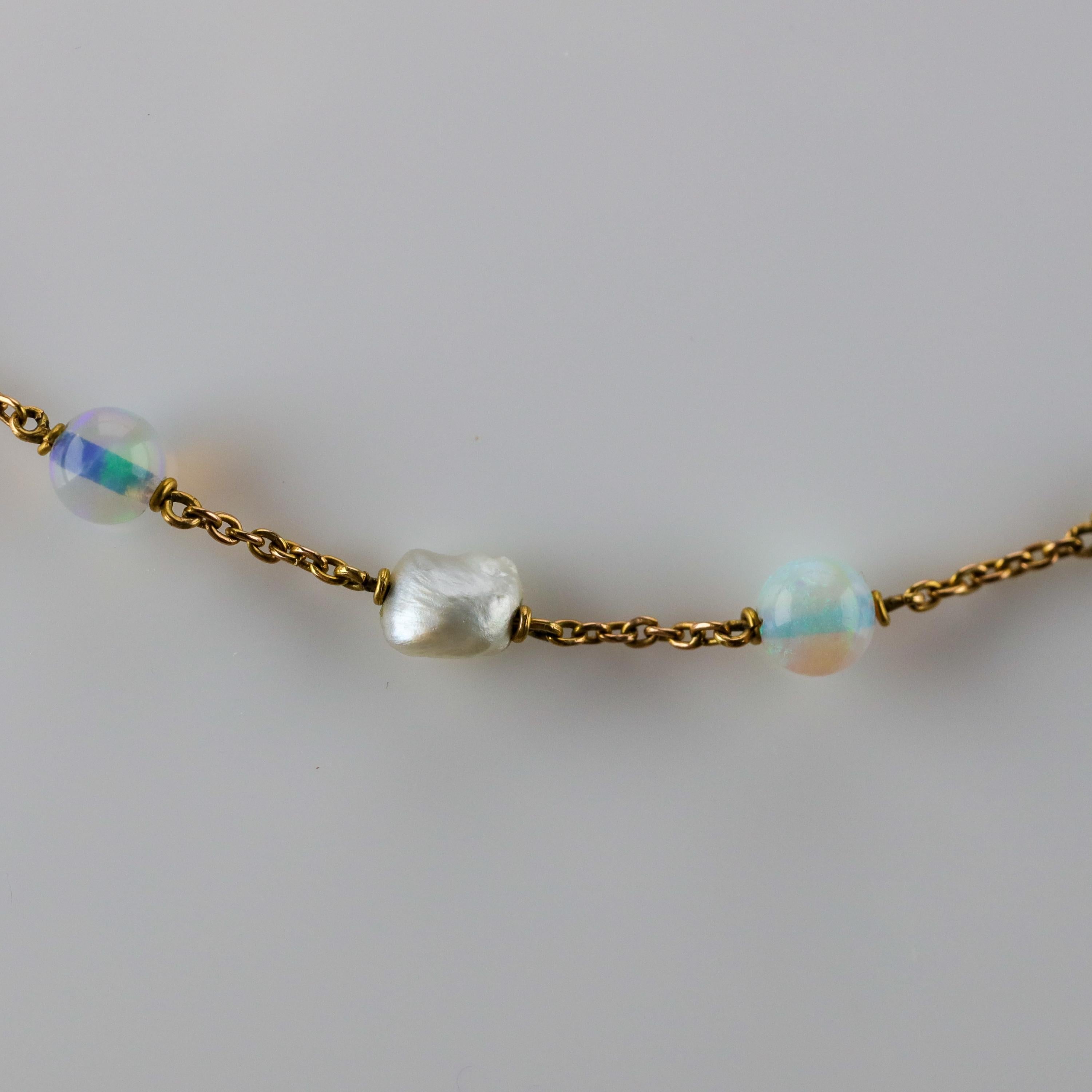 Edwardian Natural Pearl and Opal Necklace 1