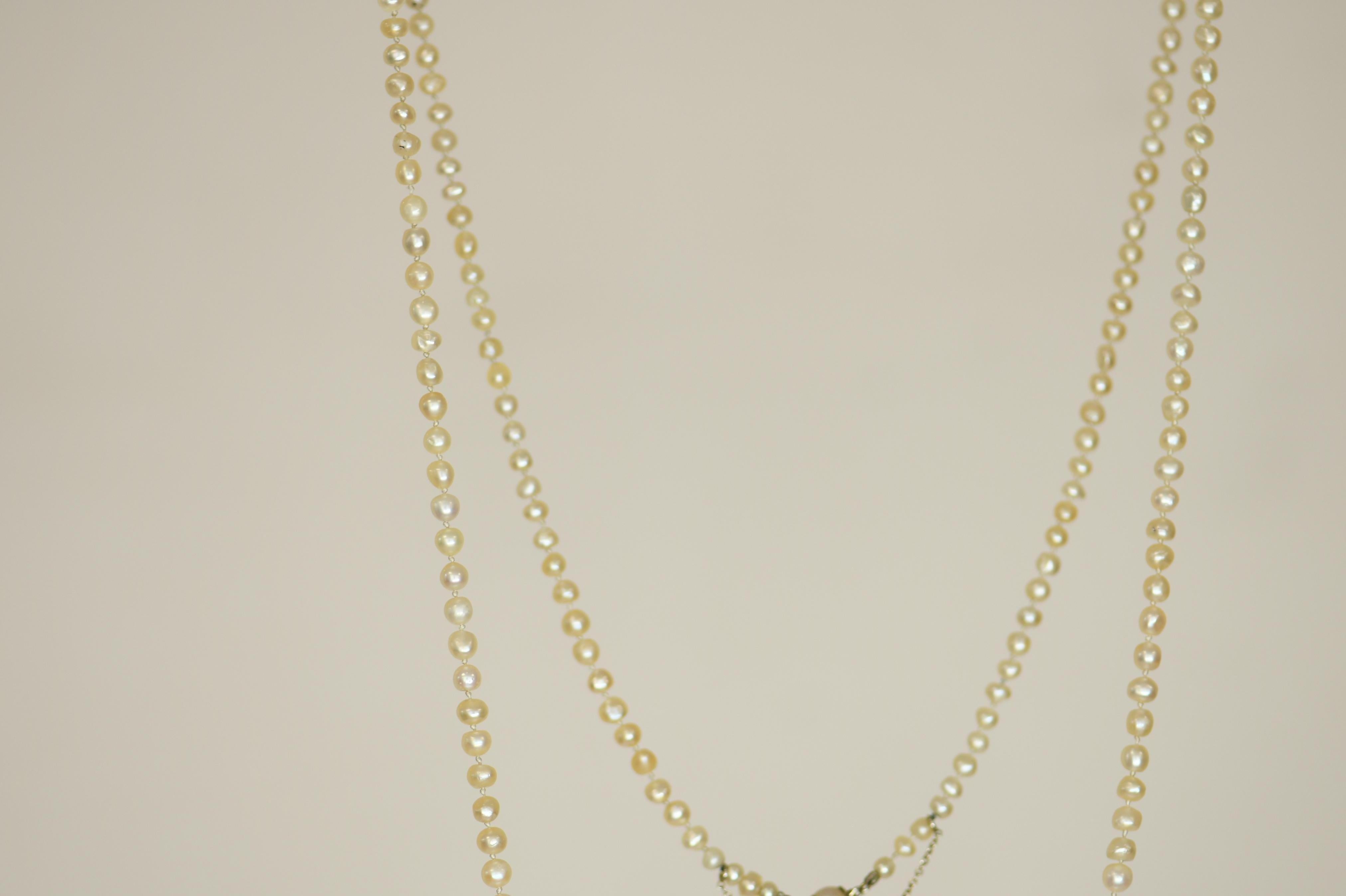 Edwardian Natural Pearl Platinum Long Chain Necklace 2