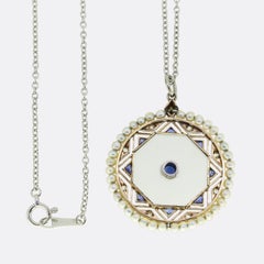 Edwardian Natural Pearl, Sapphire and Diamond Necklace