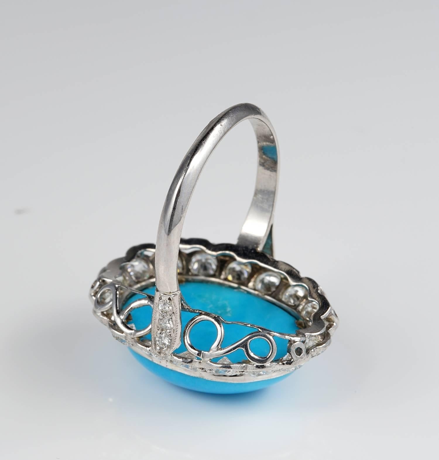 Women's Edwardian Natural Persian Turquoise and Diamond Platinum Ring