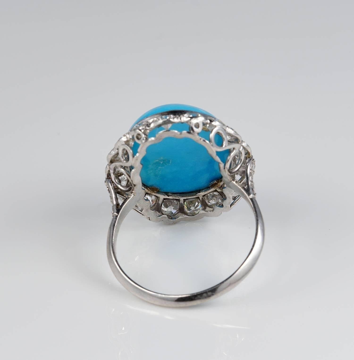 Edwardian Natural Persian Turquoise and Diamond Platinum Ring 1