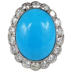 Antique Edwardian Natural Persian Turquoise and Diamond Platinum Ring