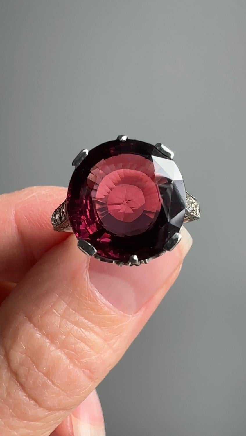 Round Cut Edwardian Natural Purple Spinel and Diamond Ring For Sale