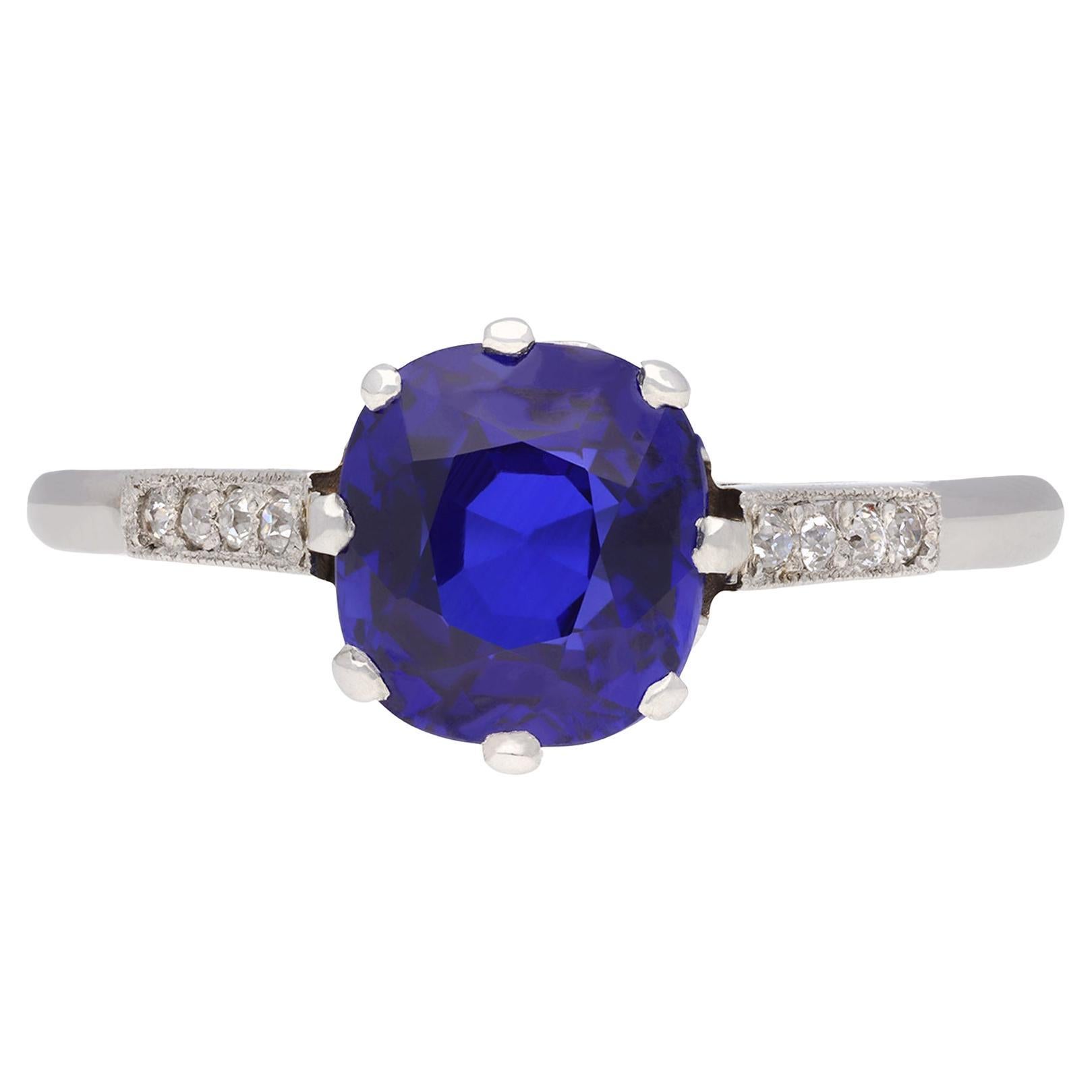 Edwardian Natural Royal Blue Kashmir Sapphire Diamond Ring For Sale