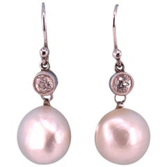 Edwardian Natural Saltwater Pearl and Diamond Earrings