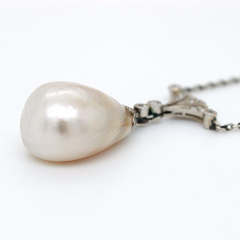 Women's or Men's Edwardian Natural Saltwater Pearl and Diamond Pendant, circa 1910s For Sale