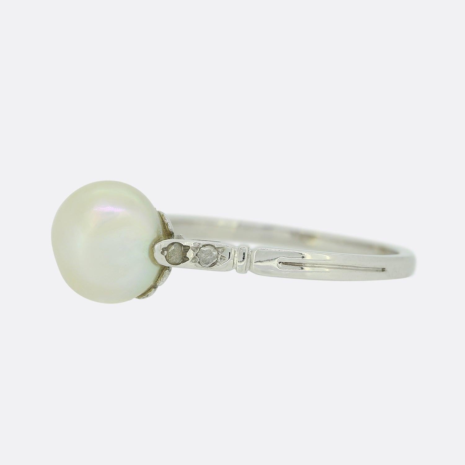Edwardian Natural Saltwater Pearl and Diamond Ring In Good Condition For Sale In London, GB