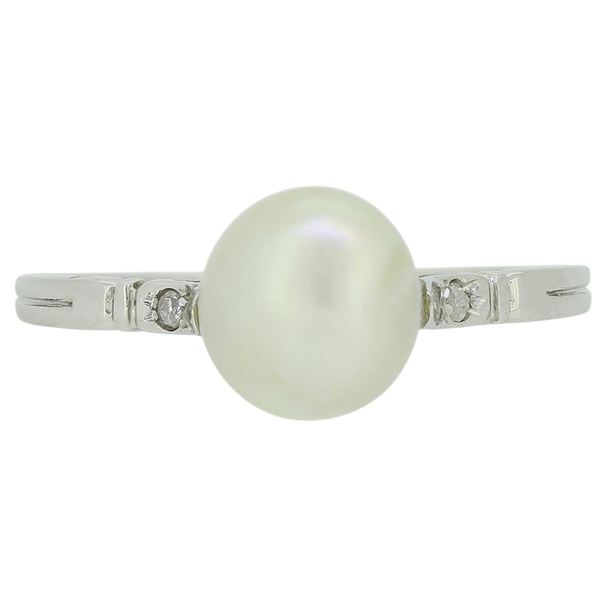 Edwardian Natural Saltwater Pearl and Diamond Ring
