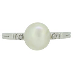 Edwardian Natural Saltwater Pearl and Diamond Ring