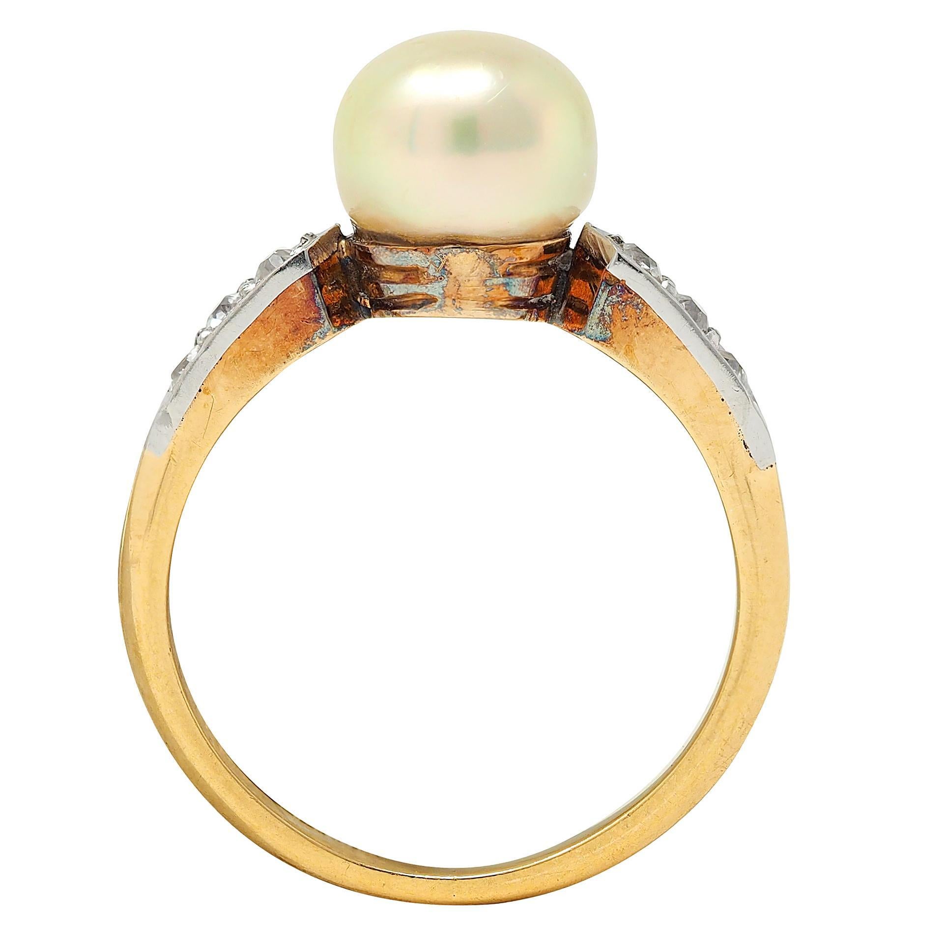 Edwardian Natural Saltwater Pearl Diamond Platinum 18K Gold Antique Ring GIA For Sale 1