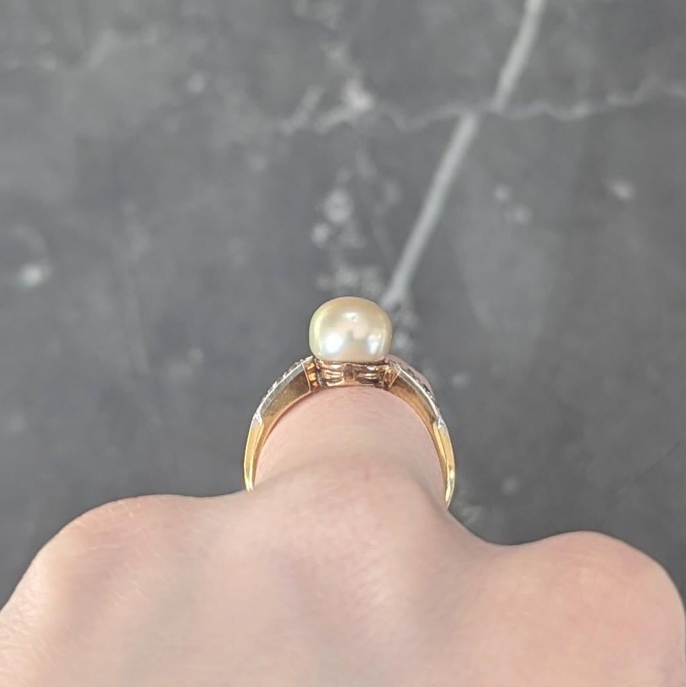 Edwardian Natural Saltwater Pearl Diamond Platinum 18K Gold Antique Ring GIA For Sale 2