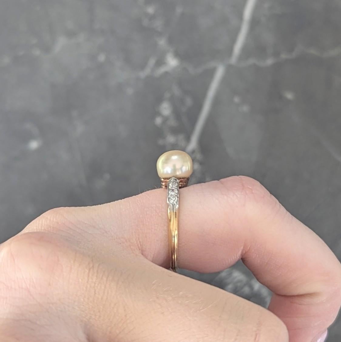 Edwardian Natural Saltwater Pearl Diamond Platinum 18K Gold Antique Ring GIA For Sale 3