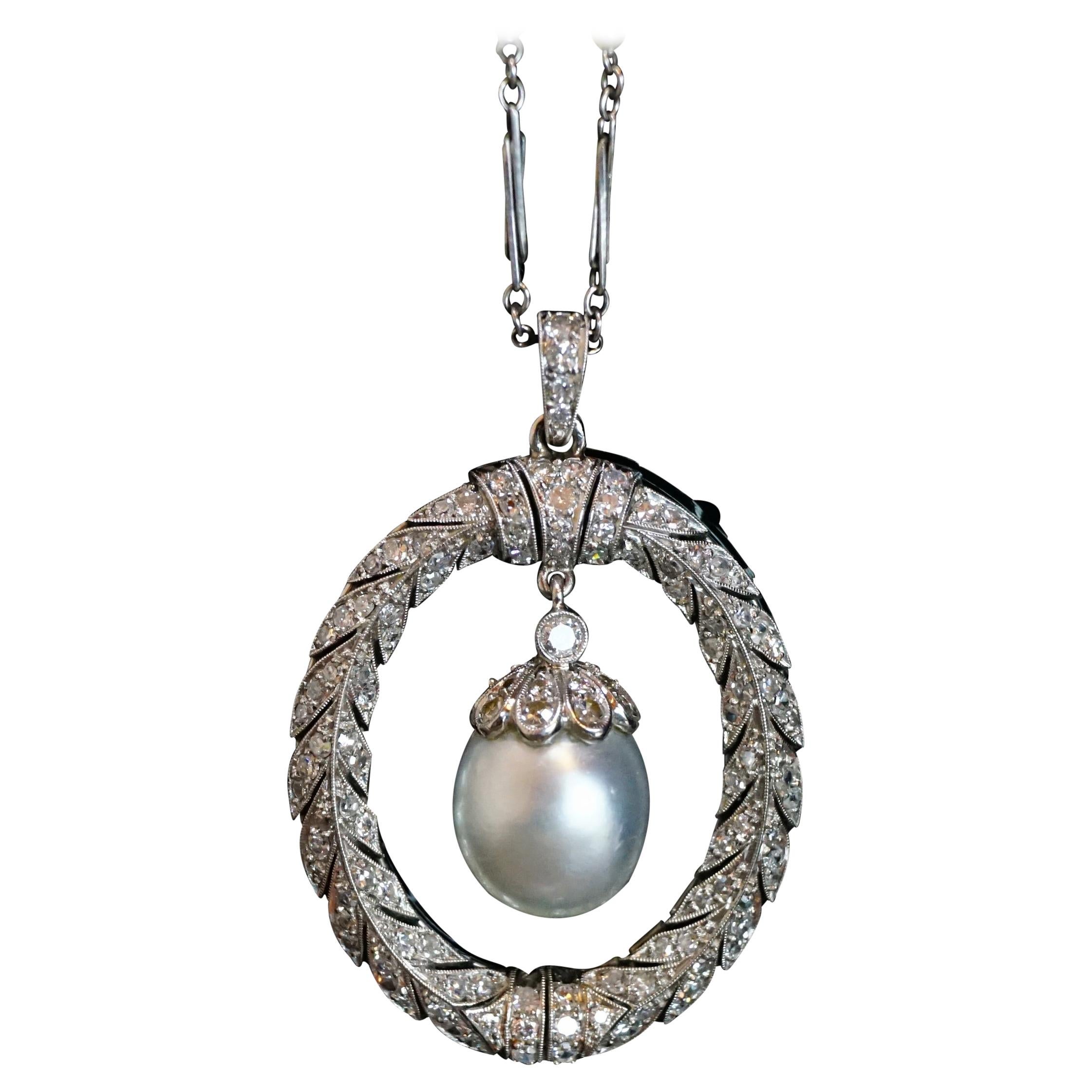 Edwardian Natural Saltwater Pearl Platinum Necklace