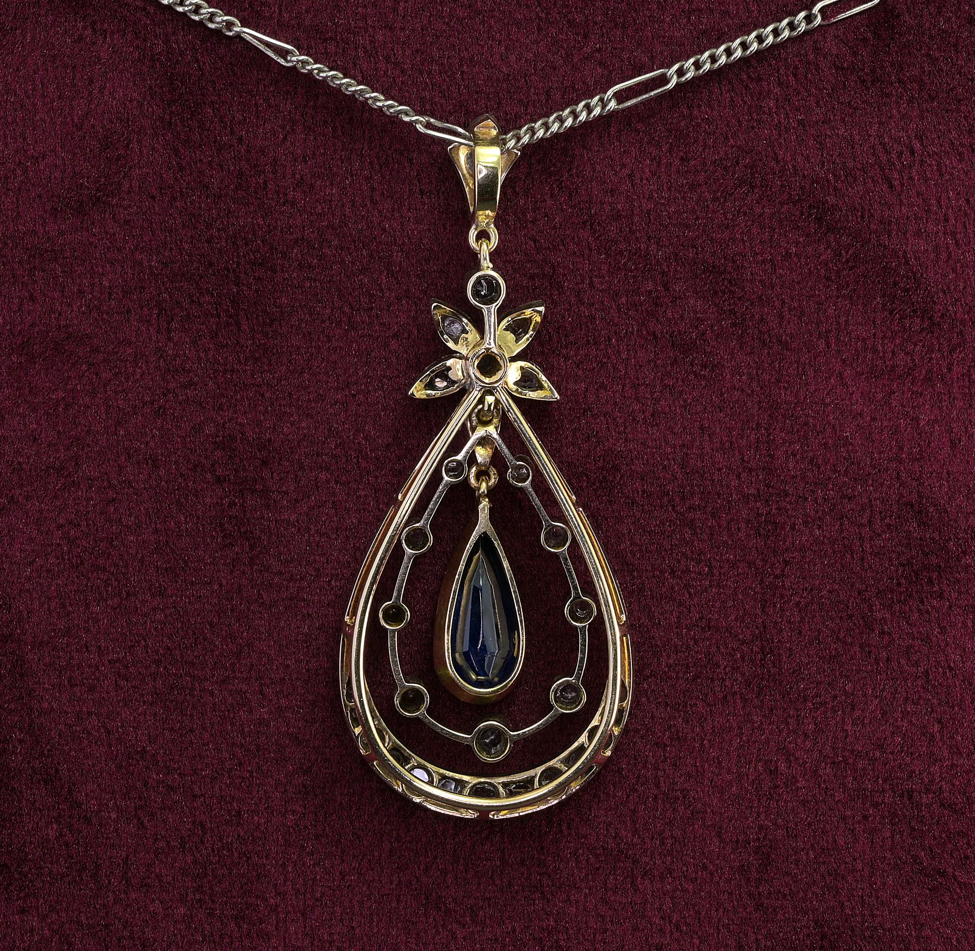 Edwardian Natural Sapphire Diamond 18 KT Pendant For Sale 3