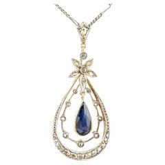 Antique Edwardian Natural Sapphire Diamond 18 KT Pendant