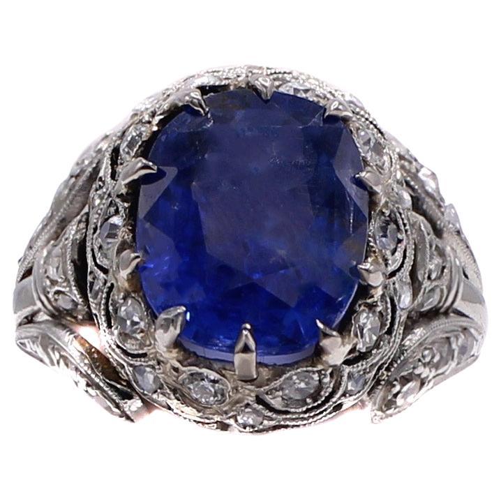 Edwardian Natural Sapphire Diamond Platinum Engagement Ring