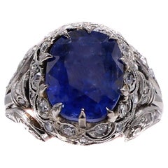 Edwardian Natural Sapphire Diamond Platinum Engagement Ring