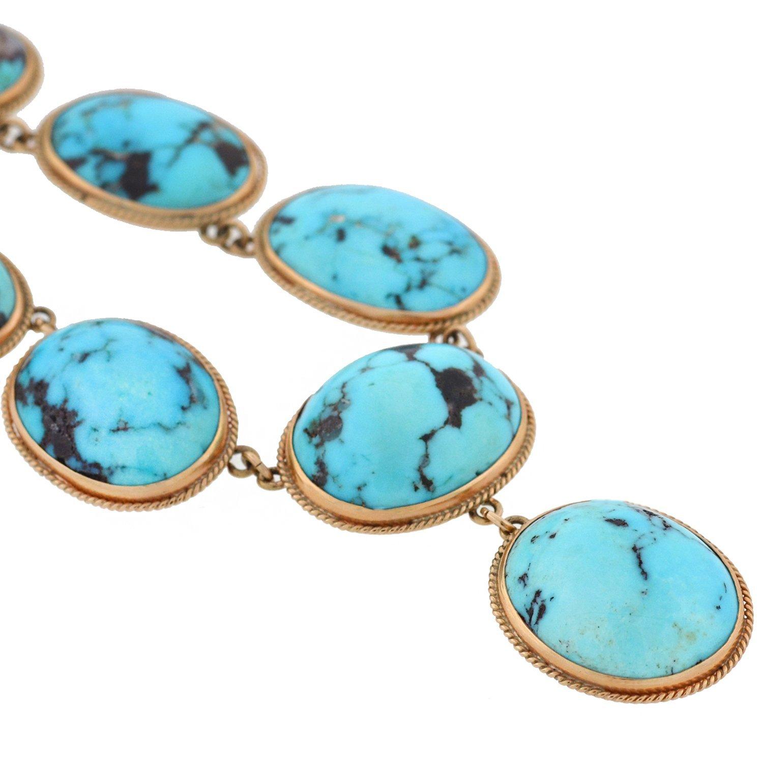 Edwardian Natural Turquoise Festoon Style Necklace In Good Condition In Narberth, PA