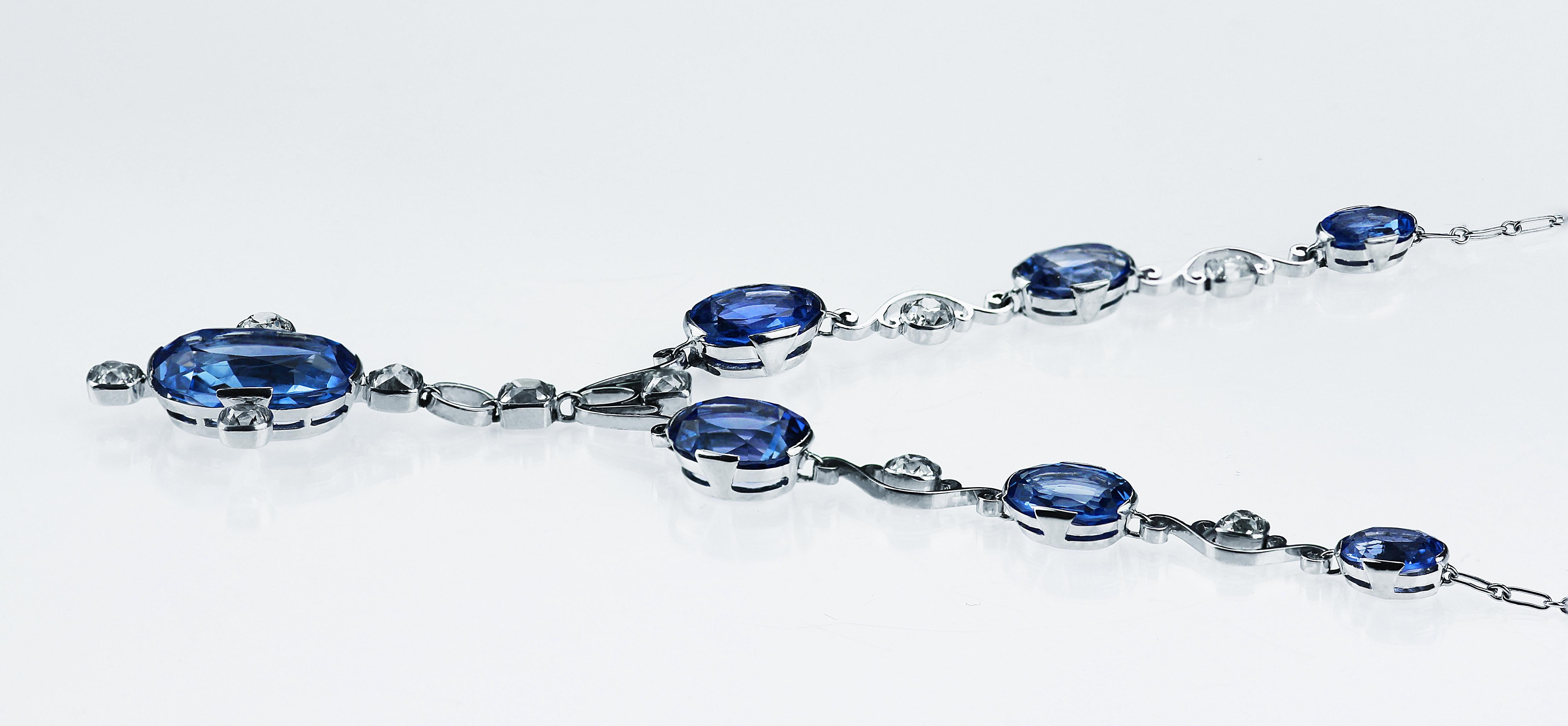 Edwardian GCS Certified Natural Sri Lanka Sapphire 21ct & Diamond Antique Necklace/Tiara