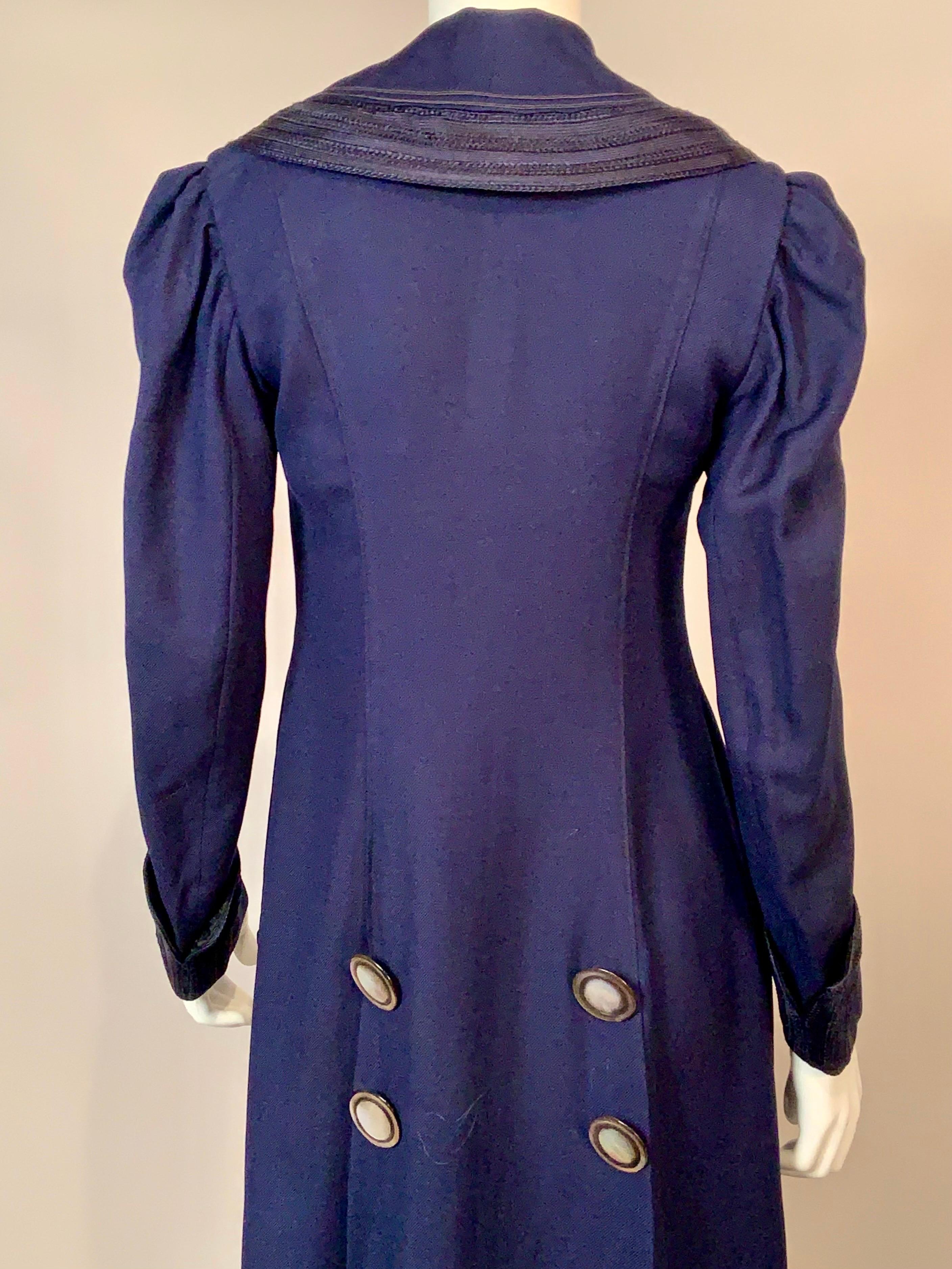 Edwardian Navy Blue Wool Coat with Braid Trim 8