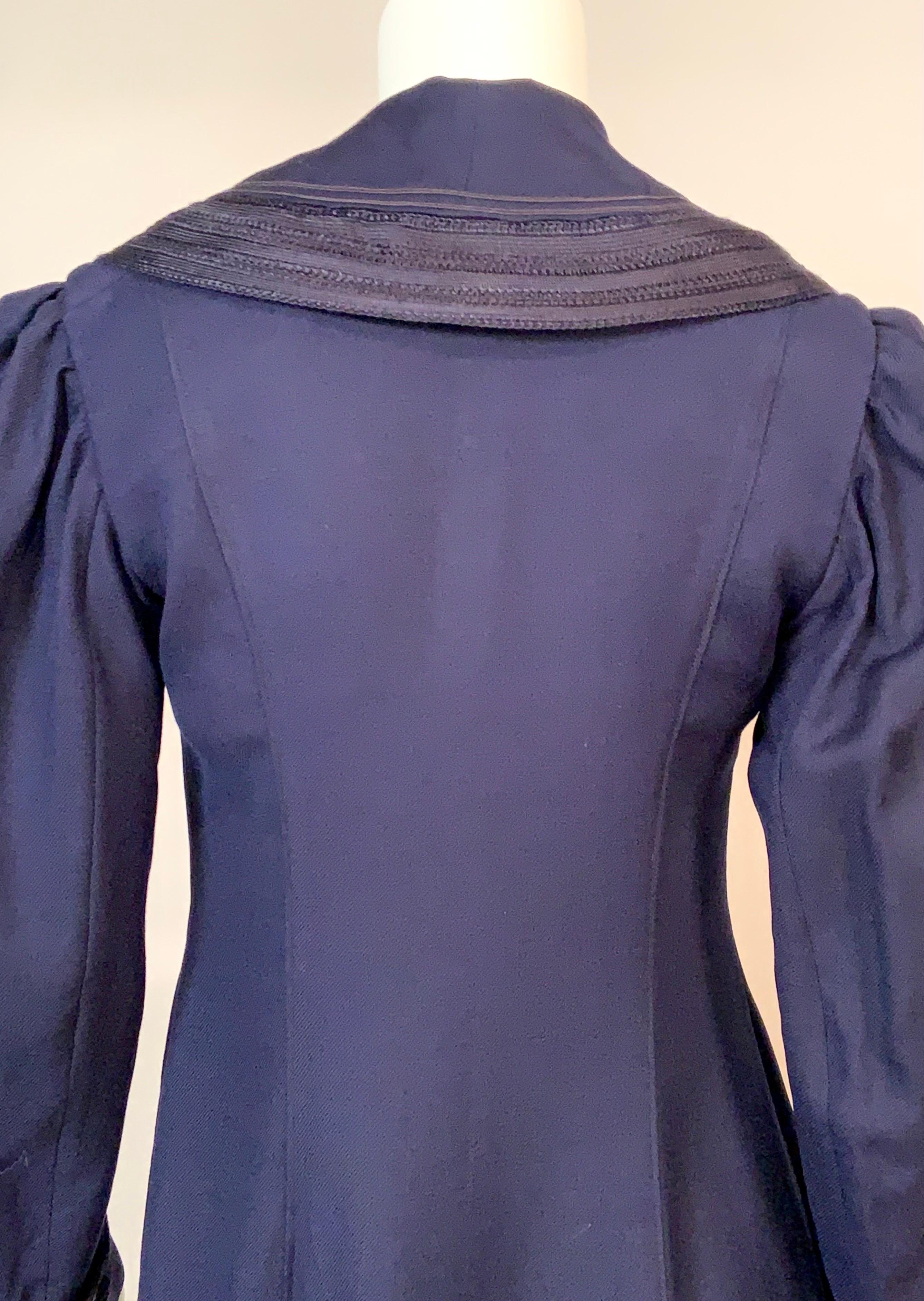 Edwardian Navy Blue Wool Coat with Braid Trim 9