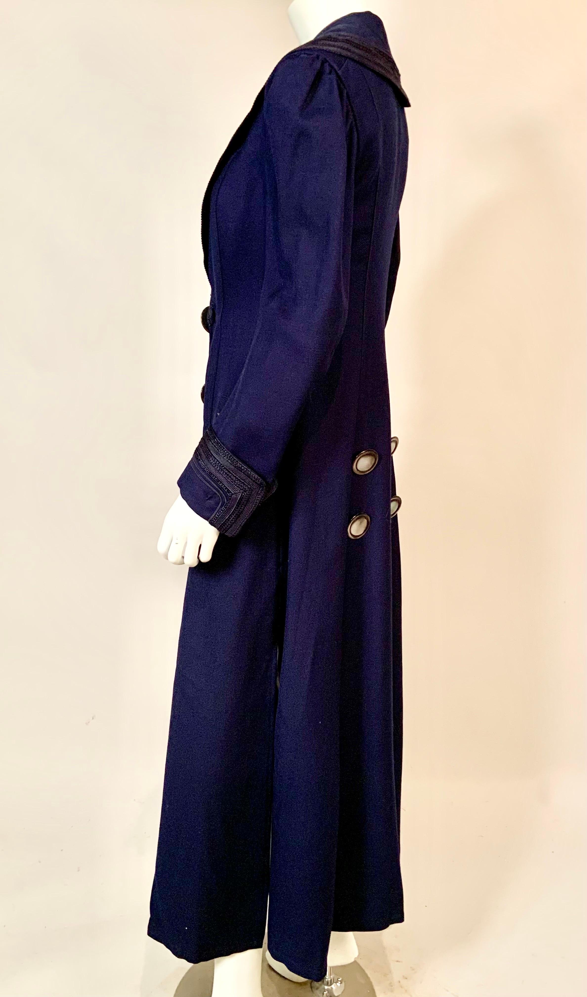 Edwardian Navy Blue Wool Coat with Braid Trim 10