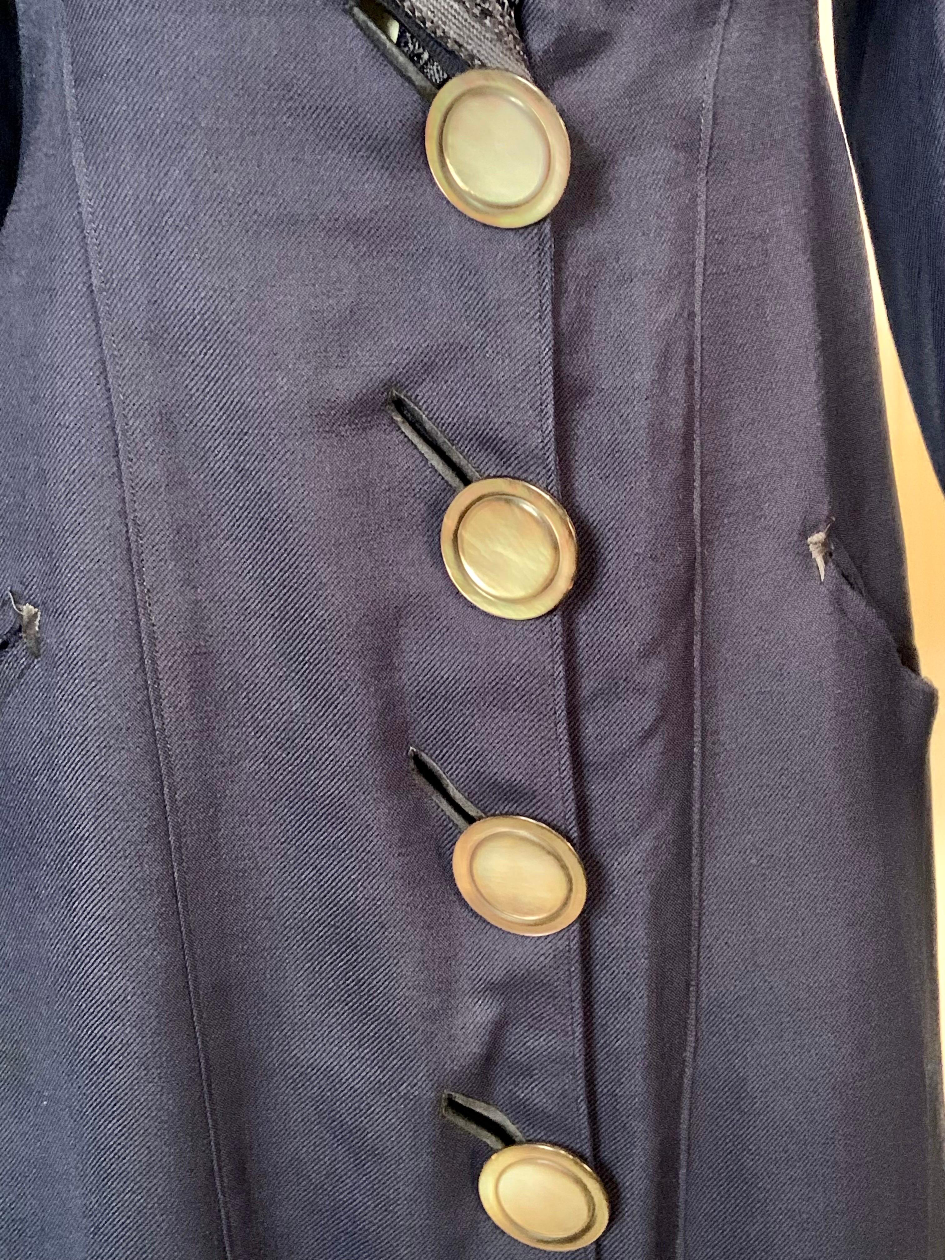 Edwardian Navy Blue Wool Coat with Braid Trim 1