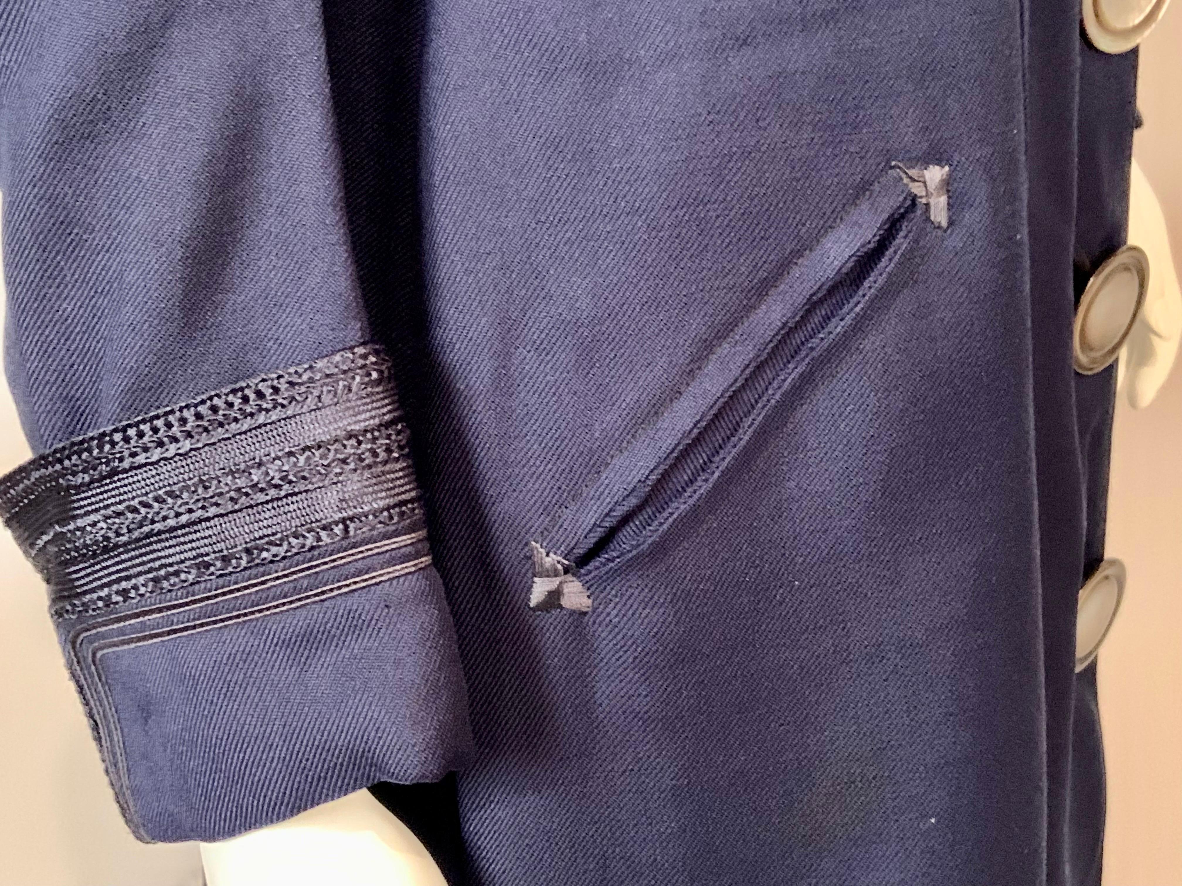 Edwardian Navy Blue Wool Coat with Braid Trim 3