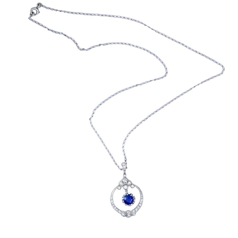 Edwardian Halskette Platin Saphir Diamant Anhänger Vintage Schmuck Art Deco im Zustand „Gut“ im Angebot in Beverly Hills, CA