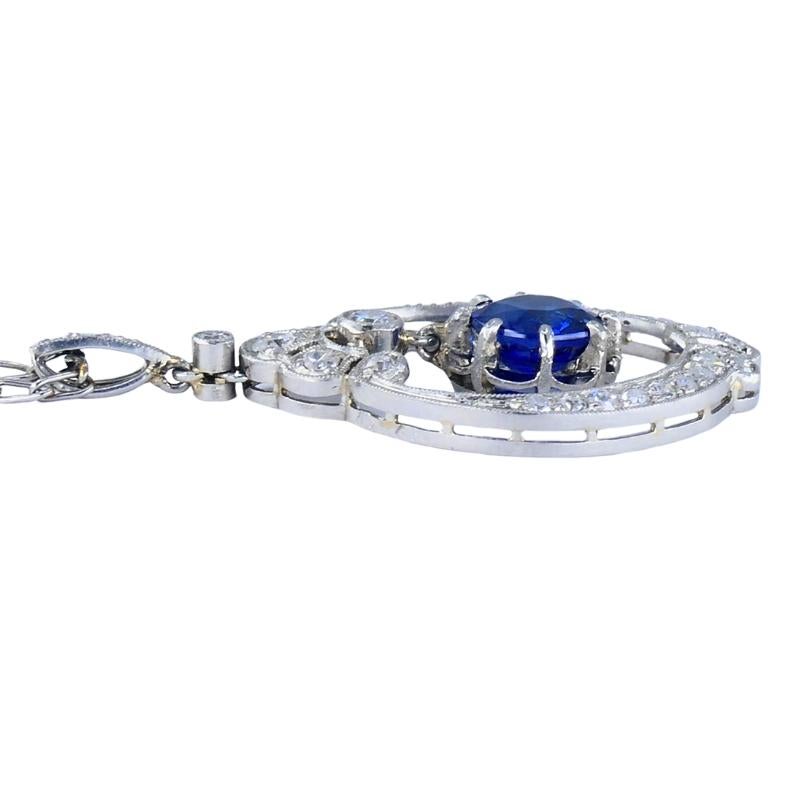 Edwardian Halskette Platin Saphir Diamant Anhänger Vintage Schmuck Art Deco Damen im Angebot