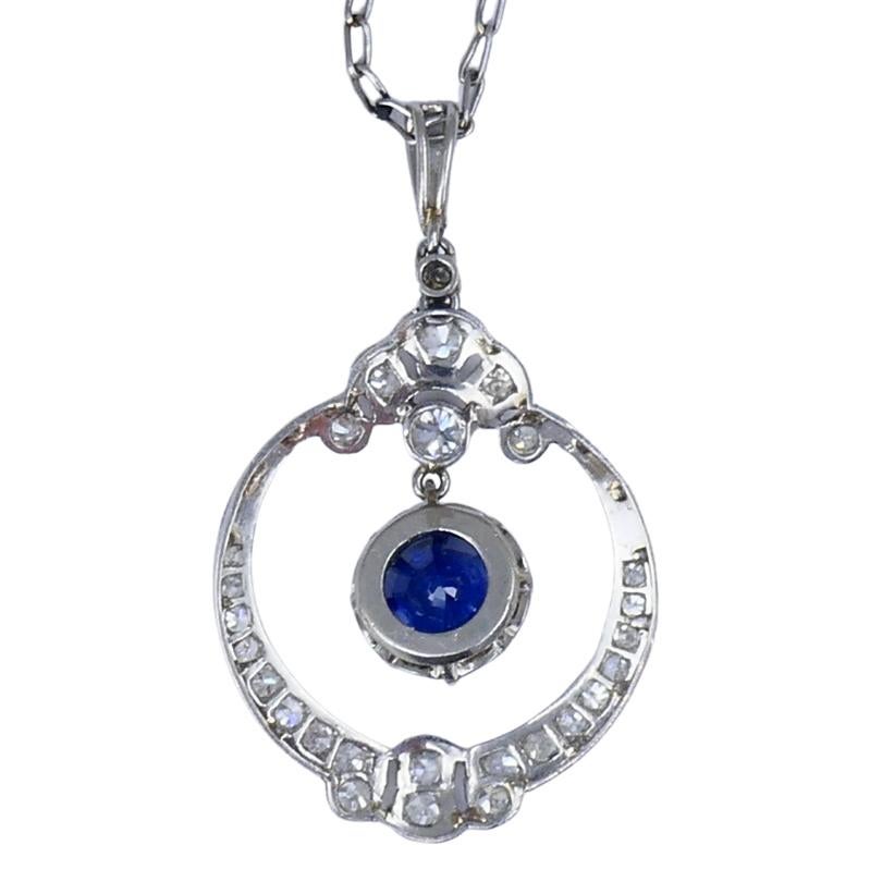 Edwardian Halskette Platin Saphir Diamant Anhänger Vintage Schmuck Art Deco im Angebot 1