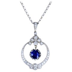 Edwardian Necklace Platinum Sapphire Diamond Pendant Vintage Jewelry Art Deco