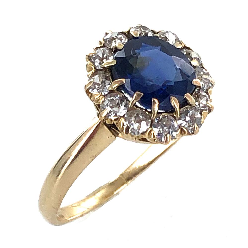 Edwardian No Heat Blue Sapphire Diamond 18 Karat Yellow Gold Ring AGL Certified In Excellent Condition In Boca Raton, FL