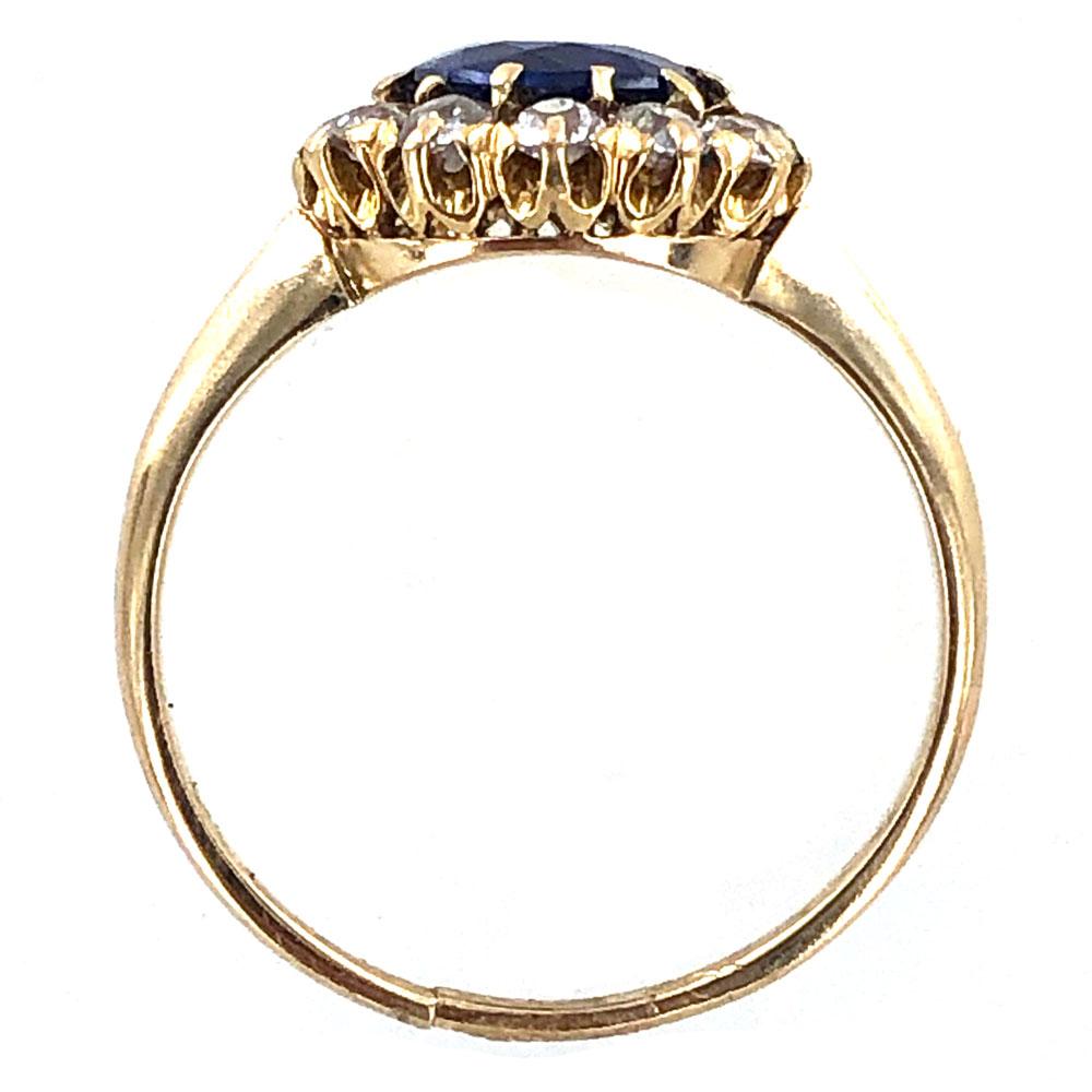 Women's Edwardian No Heat Blue Sapphire Diamond 18 Karat Yellow Gold Ring AGL Certified